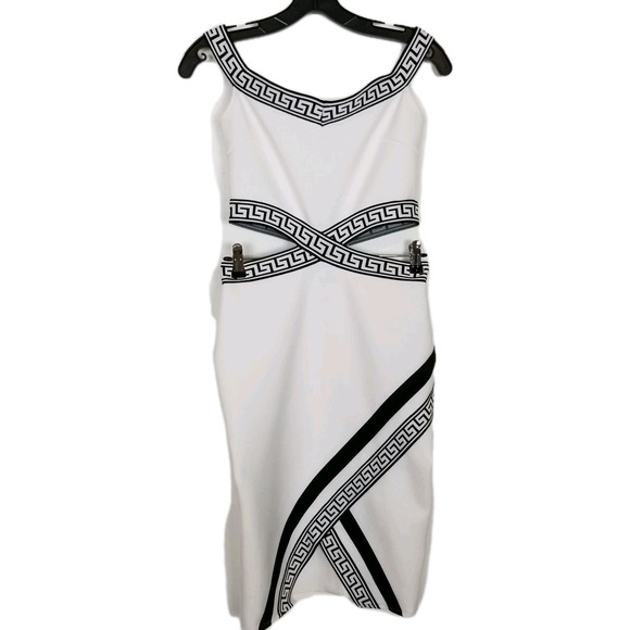 BELLA BARNETT Off Shoulder Dress Sz L White Mini  Sexy Bandage Party Cut Out - Picture 2 of 9